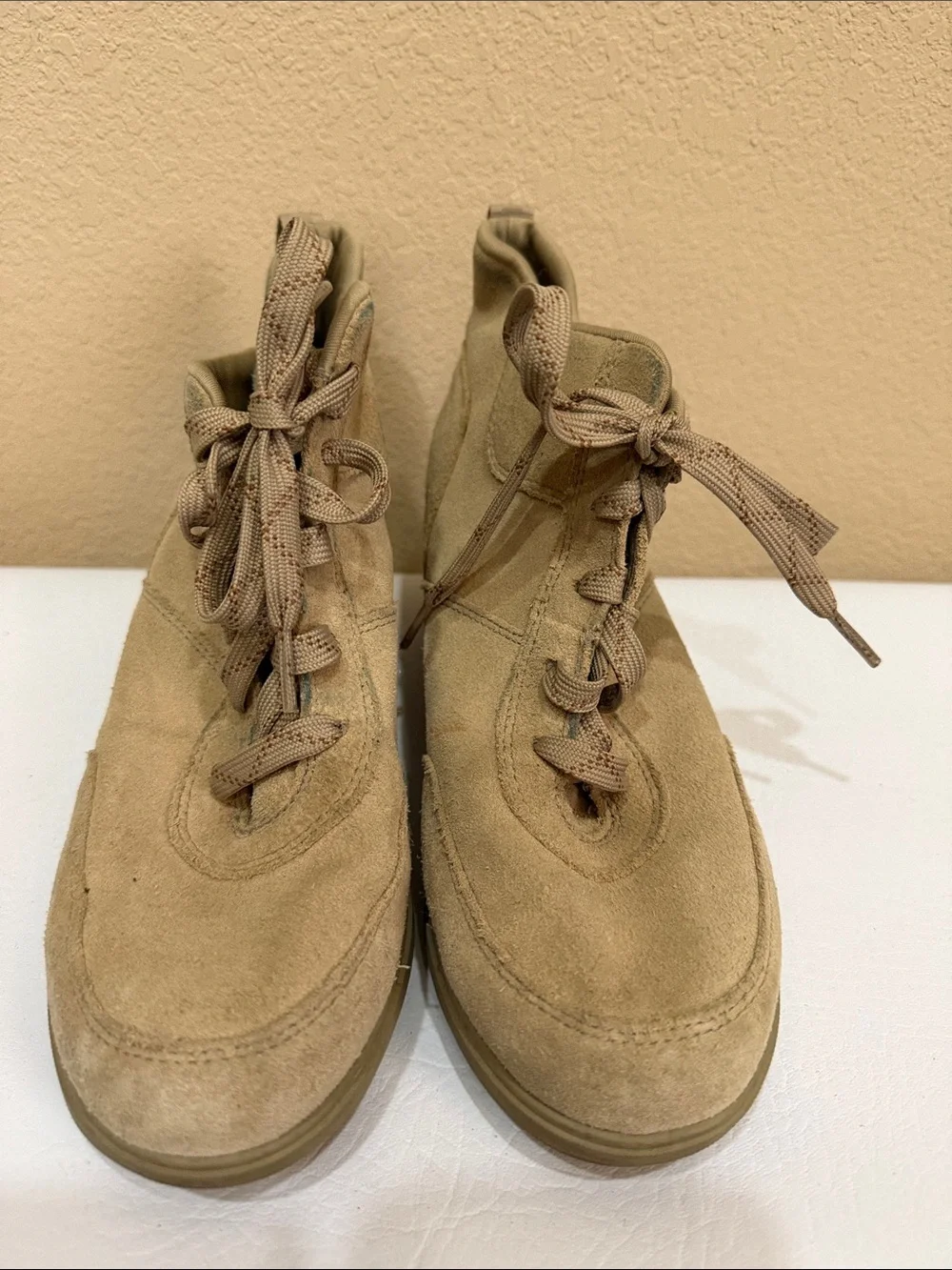 Sorel Beige Suede Lace-Up Wedge Sneakers